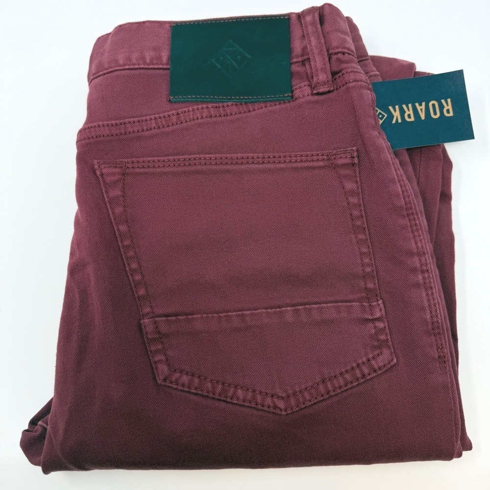 Roark HWY 133 Standard Slim Fit Pants Mens 31x32 Burgundy Red Denim Stretch NEW
